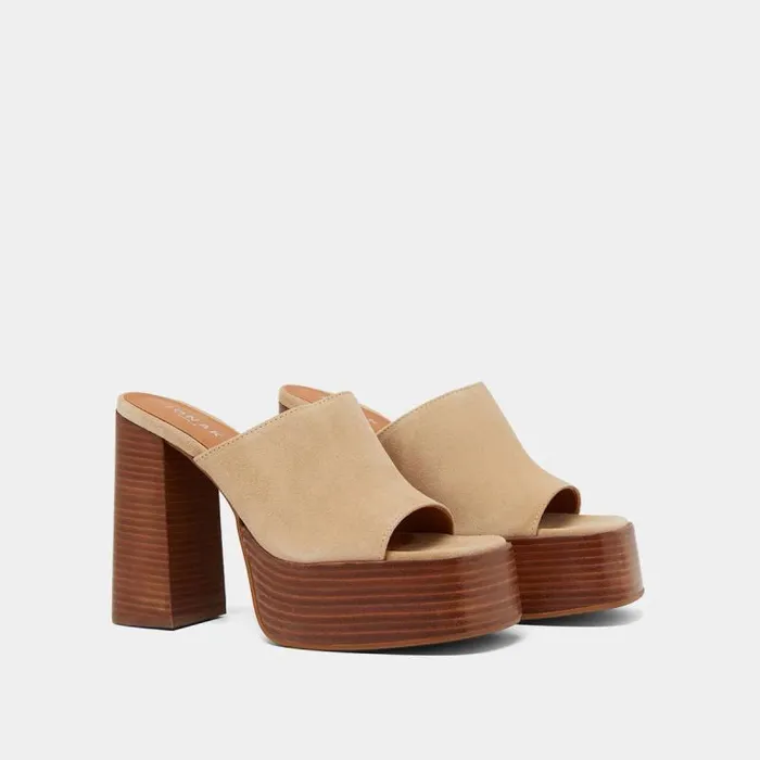 Women Mules With Heels And Open Toes Beige JONAK Mules Clogs