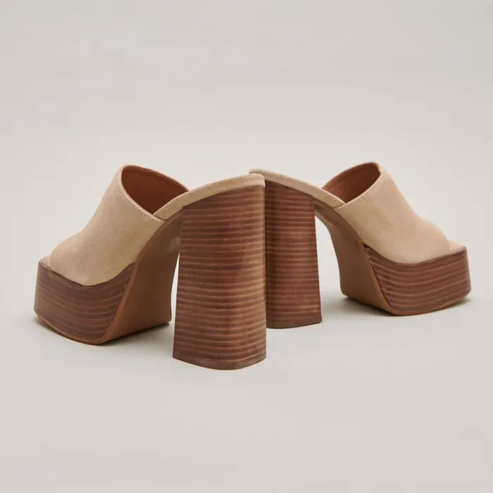 Women Mules With Heels And Open Toes Beige JONAK Mules Clogs