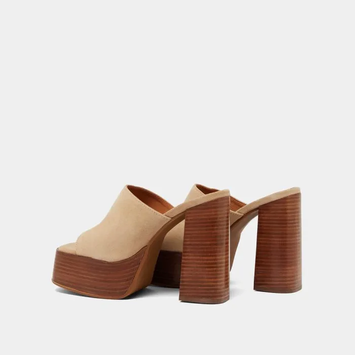 Women Mules With Heels And Open Toes Beige JONAK Mules Clogs