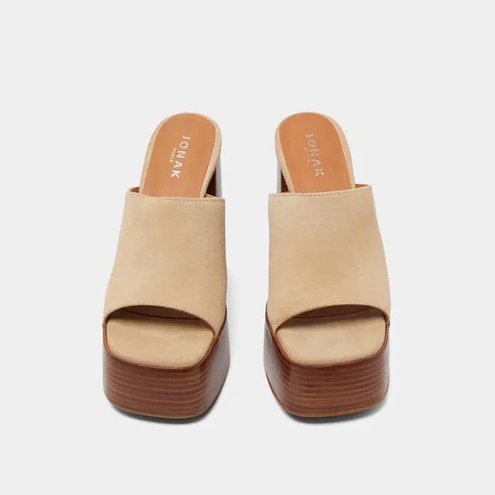 Women Mules With Heels And Open Toes Beige JONAK Mules Clogs