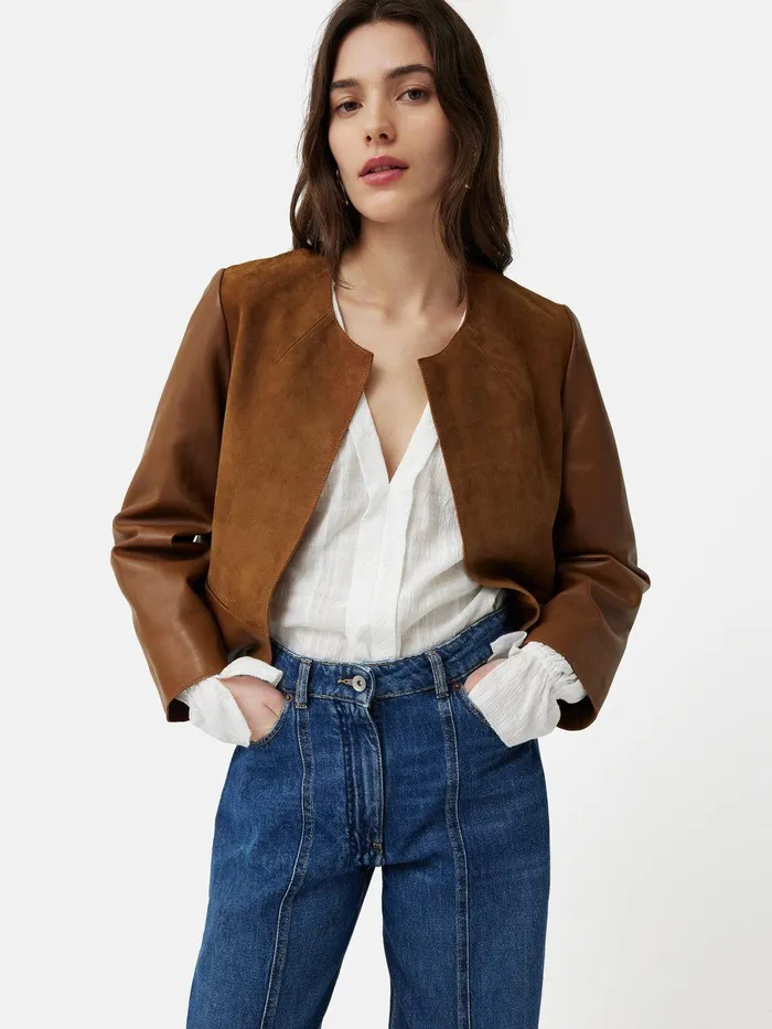 Women Nakoa Leather Mix Jacket Tan Jigsaw Leather