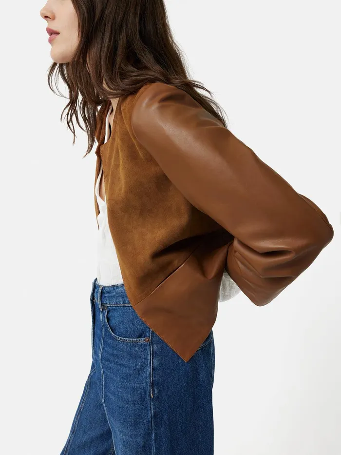 Women Nakoa Leather Mix Jacket Tan Jigsaw Leather