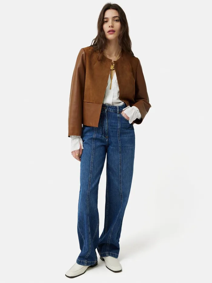 Women Nakoa Leather Mix Jacket Tan Jigsaw Leather
