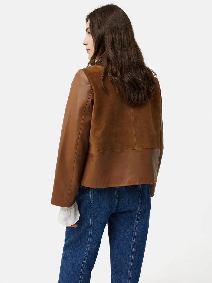 Women Nakoa Leather Mix Jacket Tan Jigsaw Leather