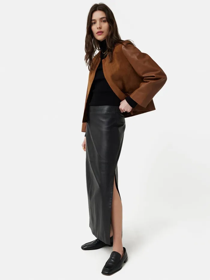 Women Nakoa Leather Mix Jacket Tan Jigsaw Leather