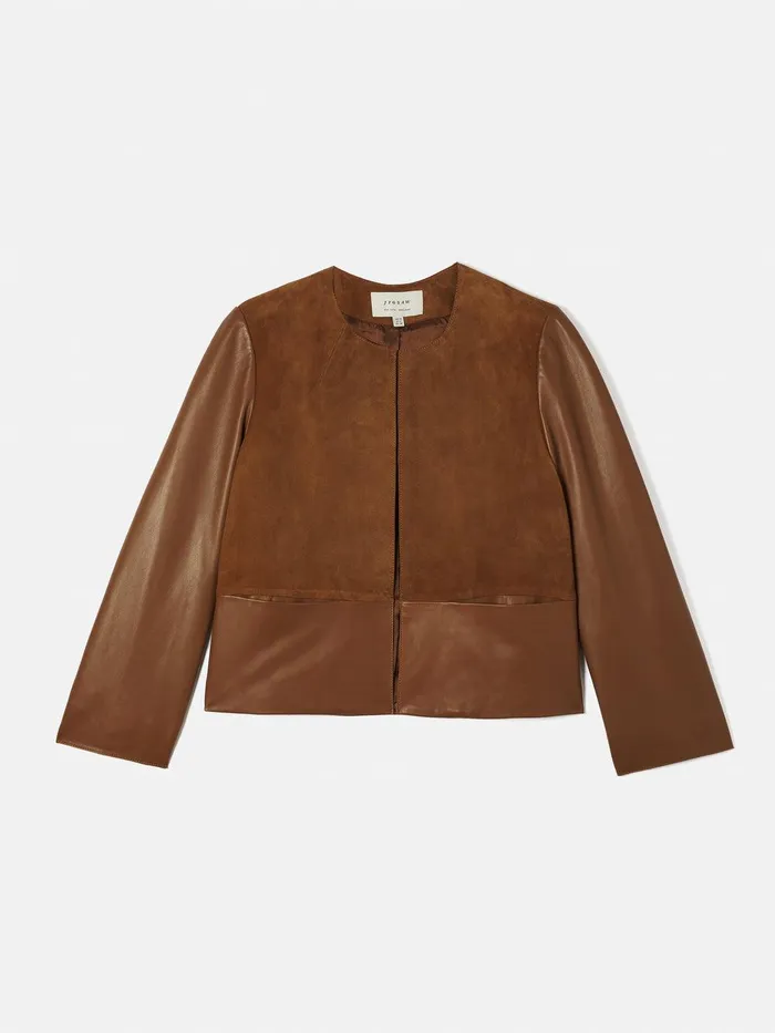 Women Nakoa Leather Mix Jacket Tan Jigsaw Leather