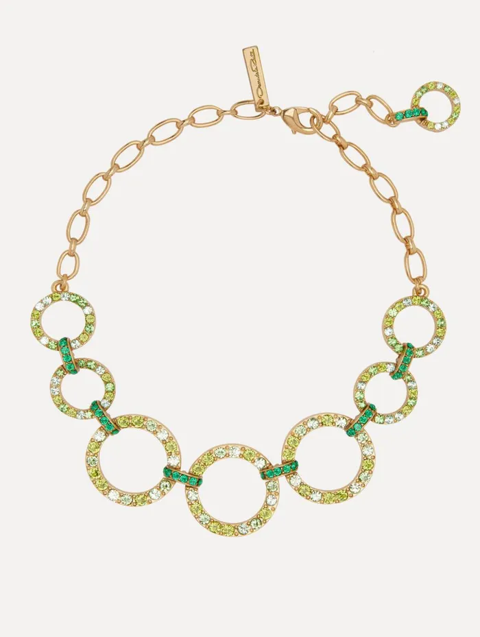 Women Necklaces Oscar De La Renta Crystal ChainLink Necklace Green Multi