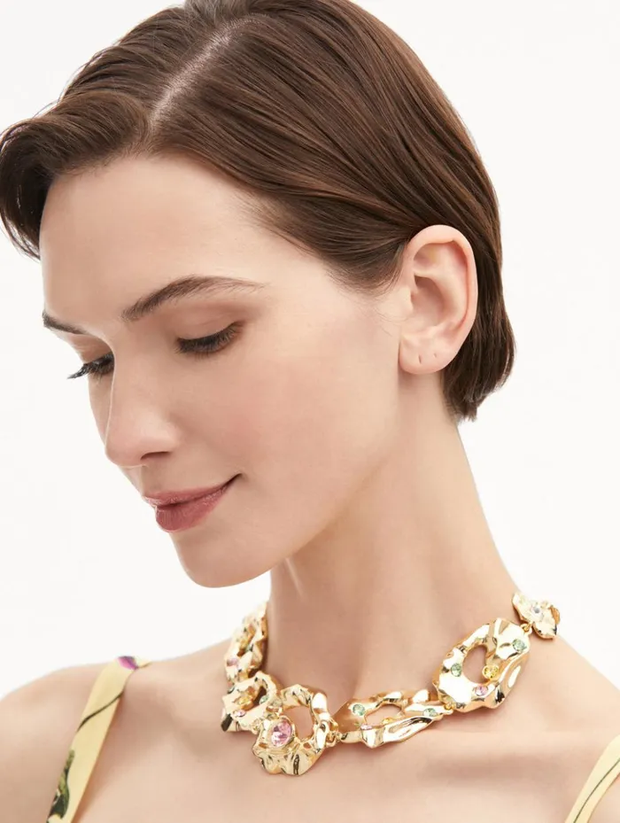 Women Necklaces Oscar De La Renta Textured Metal ChainLink Necklace Multi