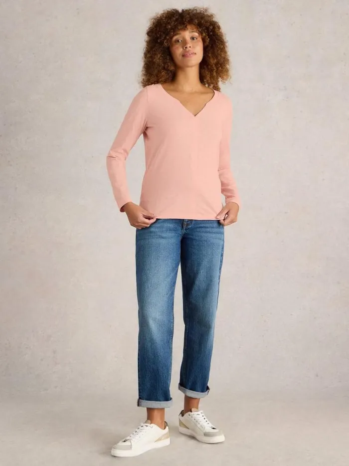 Women NELLY NECK TEE Dusty Pink White Stuff Tops and Tees