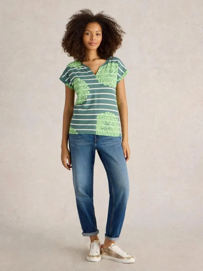 Women NELLY NOTCH NECK TSHIRT Green Multi White Stuff Tops and Tees