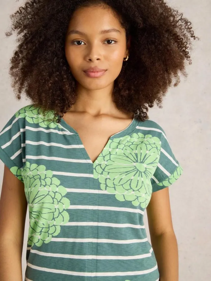 Women NELLY NOTCH NECK TSHIRT Green Multi White Stuff Tops and Tees Women NELLY NOTCH NECK TSHIRT Green Multi White Stuff Tops and Tees