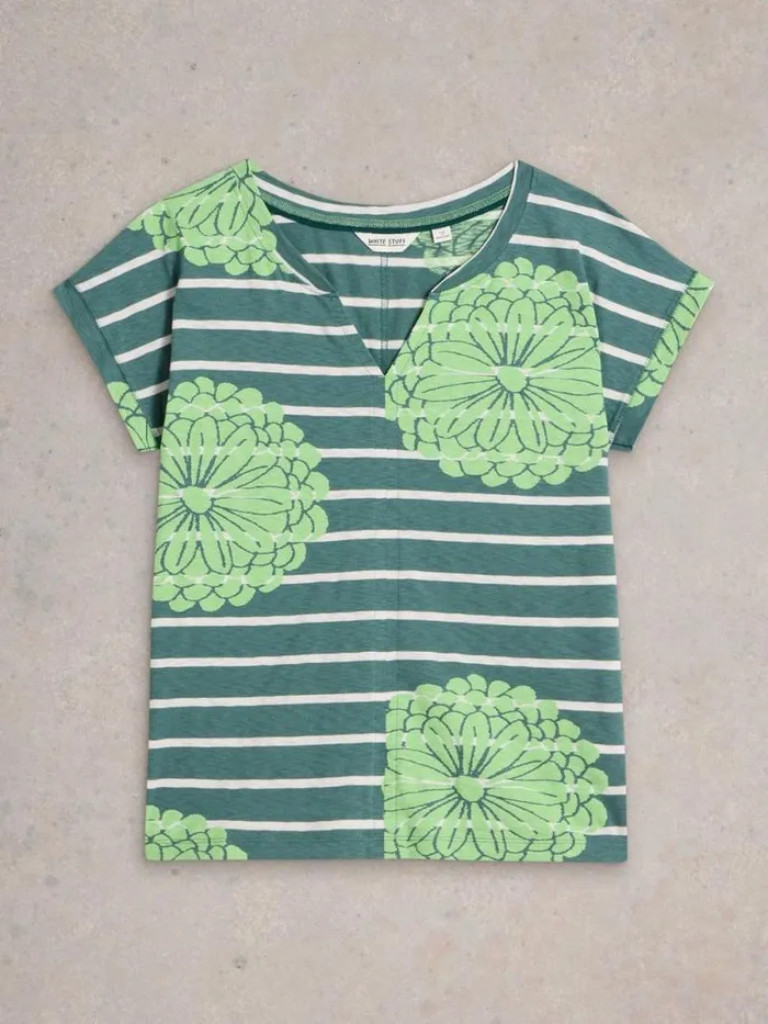 Women NELLY NOTCH NECK TSHIRT Green Multi White Stuff Tops and Tees Women NELLY NOTCH NECK TSHIRT Green Multi White Stuff Tops and Tees