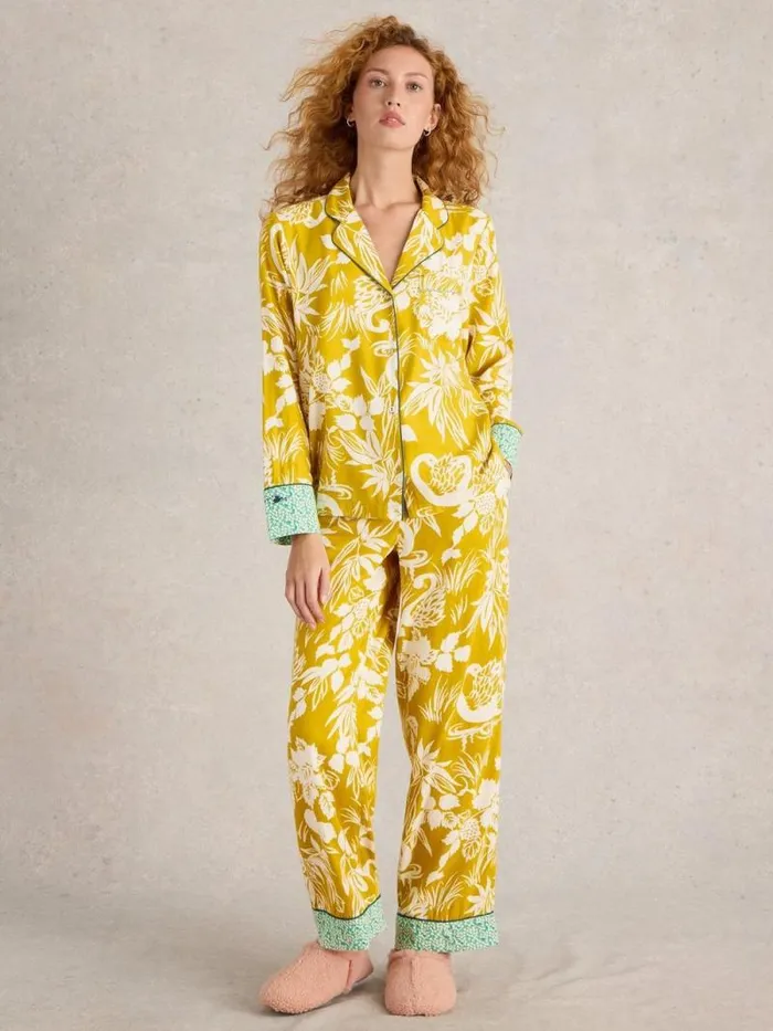 Women Nina Organic PJ Shirt Chartreuse Print White Stuff Nightwear