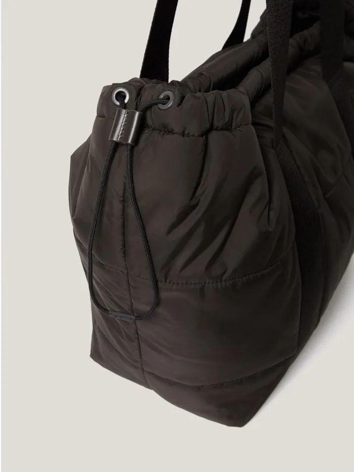 Women Nylon Quilted Drawstring Tote Chocolate Jigsaw Bags