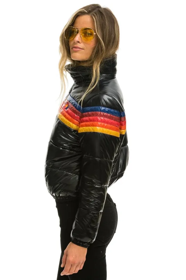 Women Outerwear Aviator Nation 5 STRIPE LUXE APRES PUFFER JACKET 8211 GLOSSY BLACK Women Outerwear Aviator Nation 5 STRIPE LUXE APRES PUFFER JACKET 8211 GLOSSY BLACK