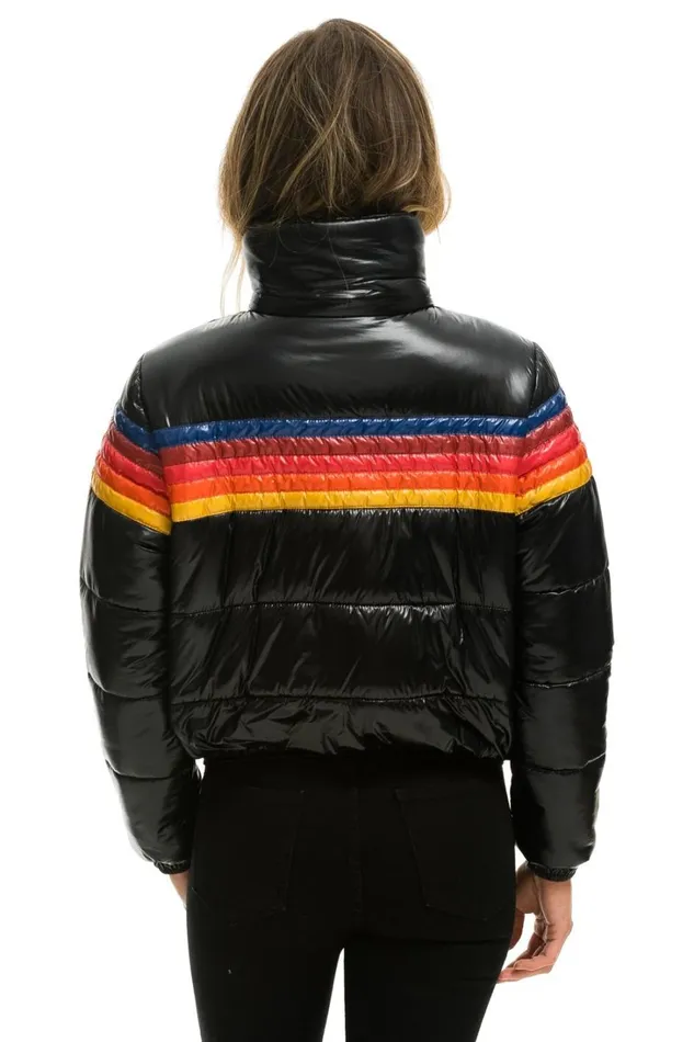 Women Outerwear Aviator Nation 5 STRIPE LUXE APRES PUFFER JACKET 8211 GLOSSY BLACK Women Outerwear Aviator Nation 5 STRIPE LUXE APRES PUFFER JACKET 8211 GLOSSY BLACK