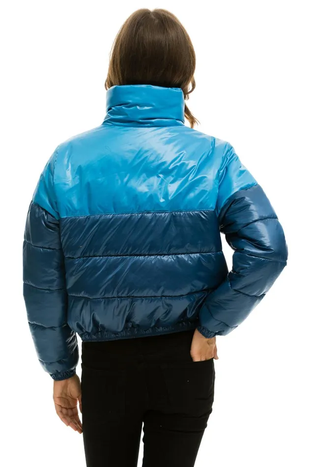Women Outerwear Aviator Nation COLOR BLOCK HALF AND HALF APRES PUFFER JACKET 8211 OCEAN GLOSSY Women Outerwear Aviator Nation COLOR BLOCK HALF AND HALF APRES PUFFER JACKET 8211 OCEAN GLOSSY