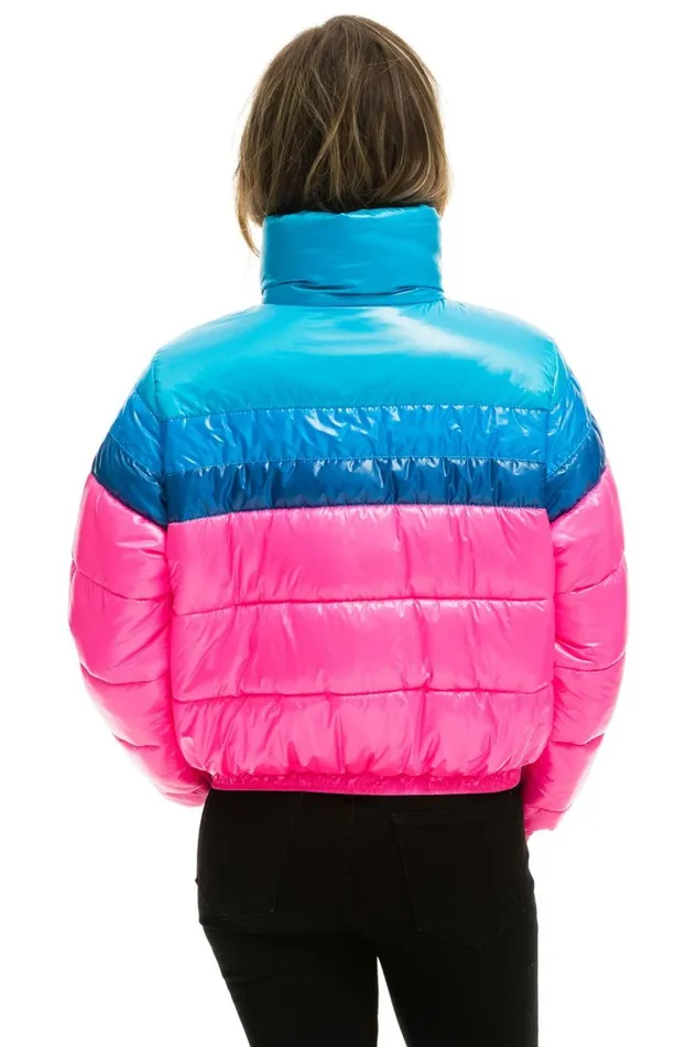 Women Outerwear Aviator Nation COLOR BLOCK LUXE APRES PUFFER JACKET 8211 GLOSSY NEON PINK Women Outerwear Aviator Nation COLOR BLOCK LUXE APRES PUFFER JACKET 8211 GLOSSY NEON PINK