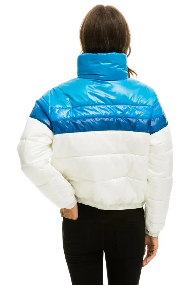 Women Outerwear Aviator Nation COLOR BLOCK LUXE APRES PUFFER JACKET 8211 GLOSSY WHITE DRESDEN Women Outerwear Aviator Nation COLOR BLOCK LUXE APRES PUFFER JACKET 8211 GLOSSY WHITE DRESDEN