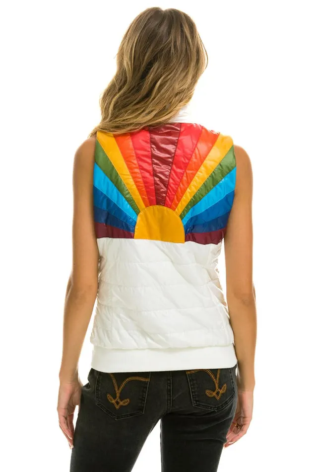 Women Outerwear Aviator Nation SUNBURST VEST 8211 GLOSSY WHITE
