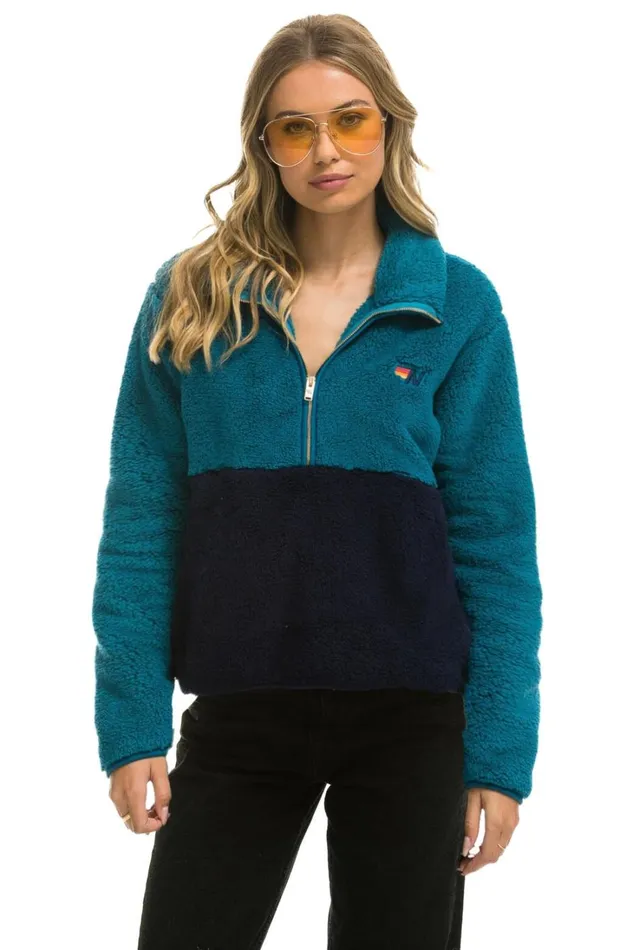 Women Outerwear Aviator Nation TEDDY APRES HALF ZIP COLOR BLOCK JACKET 8211 CAPRI