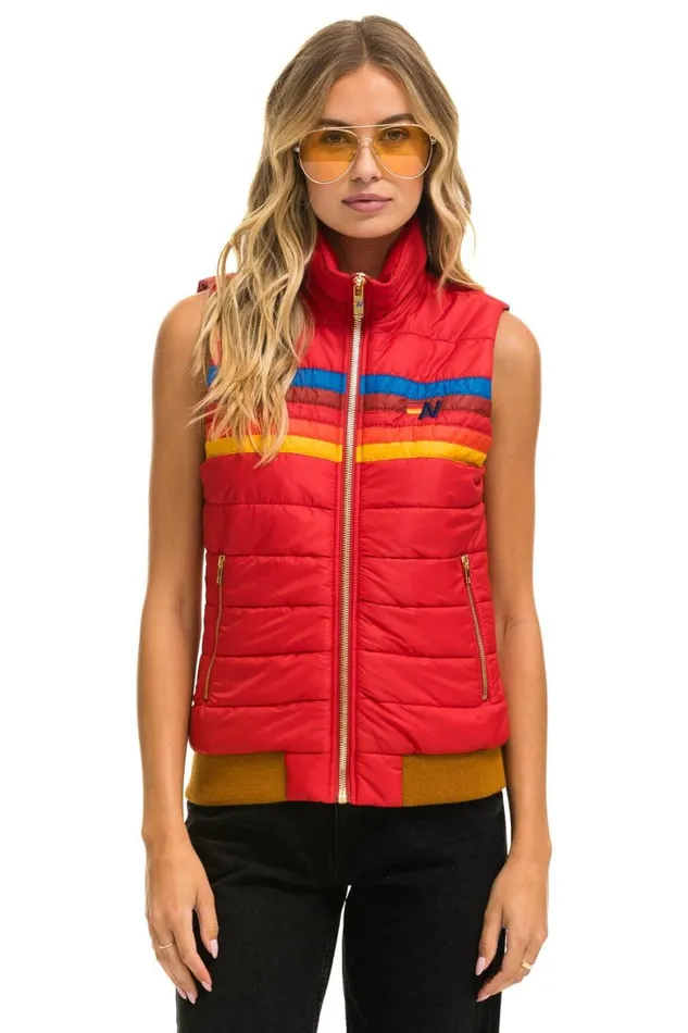 Women Outerwear Aviator Nation WOMEN039S 5 STRIPE VEST 8211 CHERRY