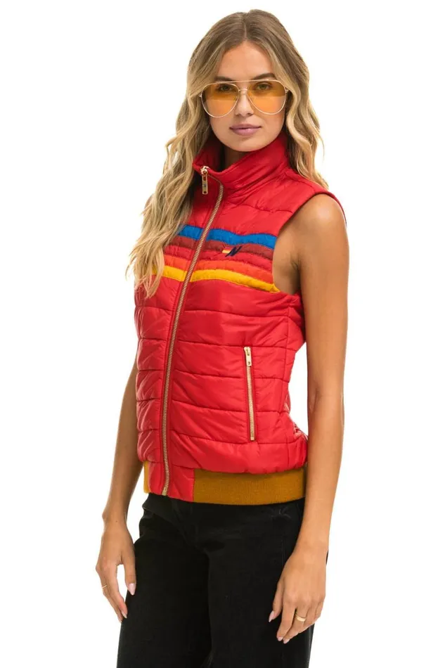 Women Outerwear Aviator Nation WOMEN039S 5 STRIPE VEST 8211 CHERRY