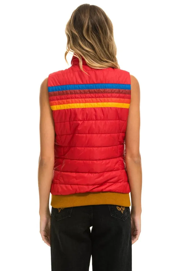 Women Outerwear Aviator Nation WOMEN039S 5 STRIPE VEST 8211 CHERRY