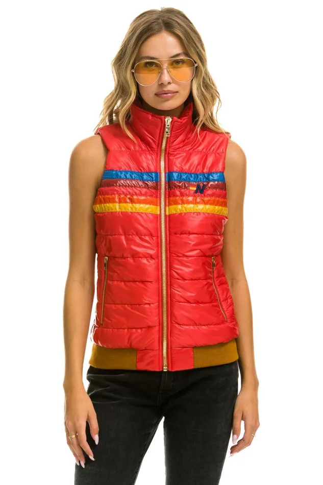 Women Outerwear Aviator Nation WOMEN039S 5 STRIPE VEST 8211 GLOSSY CHERRY