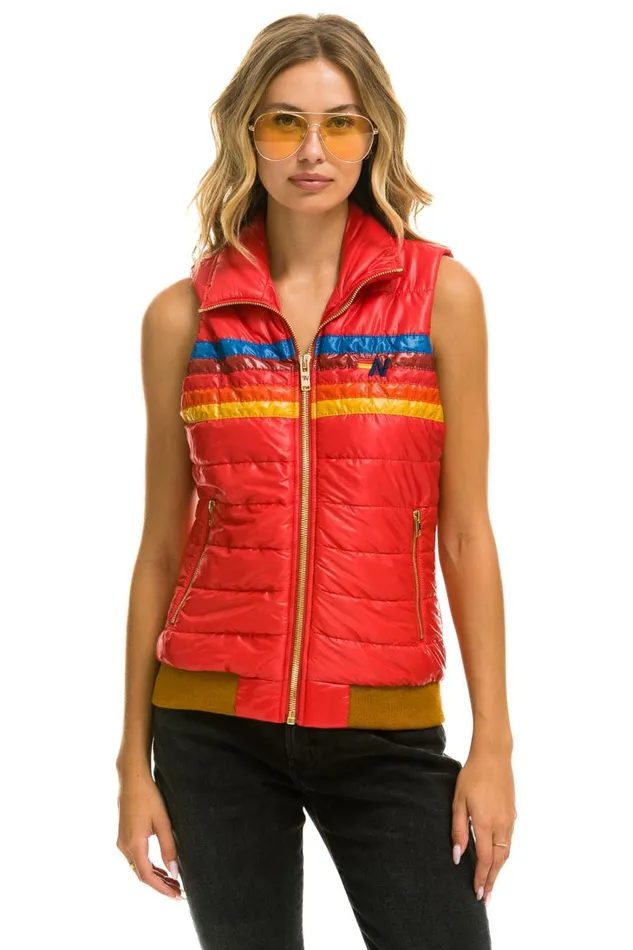 Women Outerwear Aviator Nation WOMEN039S 5 STRIPE VEST 8211 GLOSSY CHERRY Women Outerwear Aviator Nation WOMEN039S 5 STRIPE VEST 8211 GLOSSY CHERRY