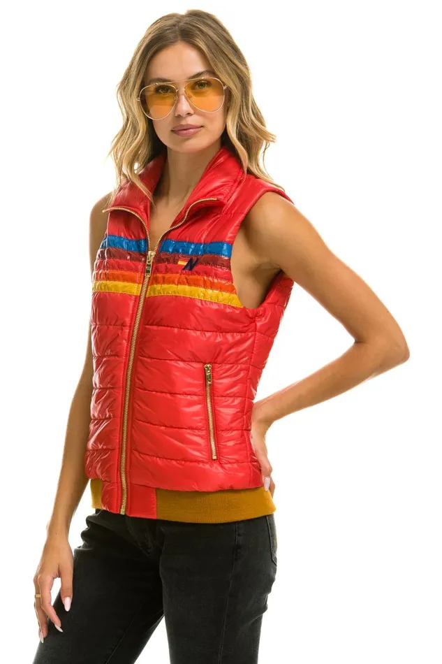 Women Outerwear Aviator Nation WOMEN039S 5 STRIPE VEST 8211 GLOSSY CHERRY Women Outerwear Aviator Nation WOMEN039S 5 STRIPE VEST 8211 GLOSSY CHERRY