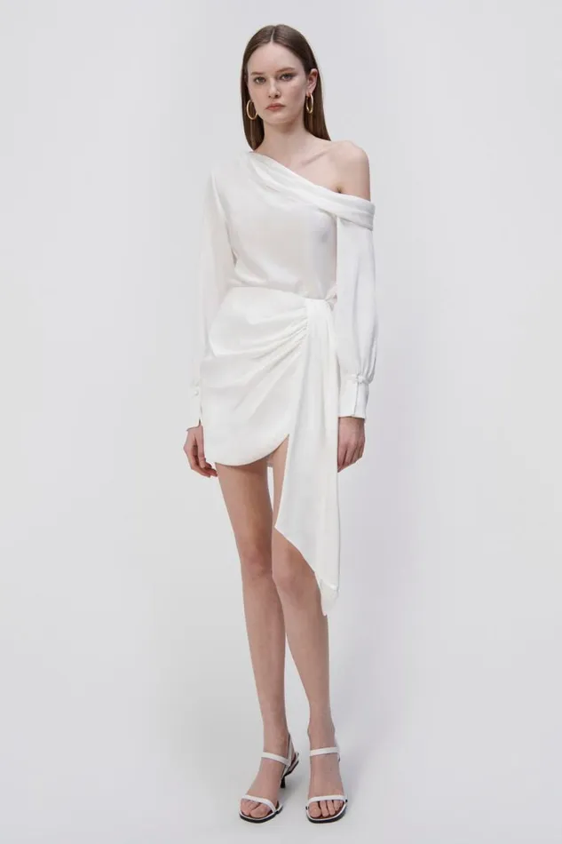Women Pants and Bottoms Jonathan Simkhai Mae Draped Satin Mini Skirt EXCLUSIVE