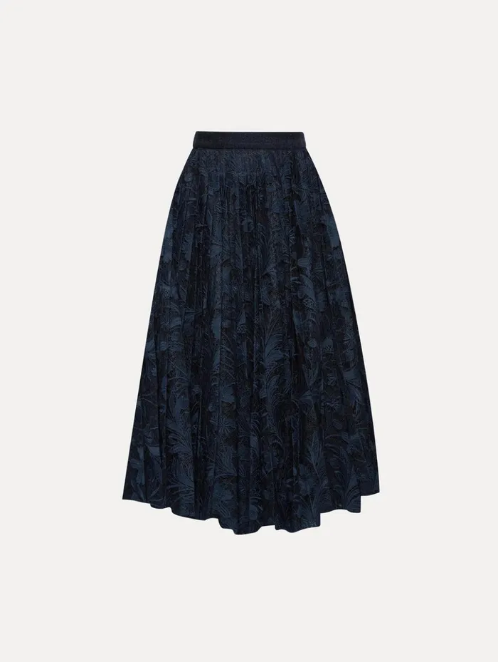 Women Pants and Skirts Oscar De La Renta Marbled Carnation Guipure Pleated Skirt Navy