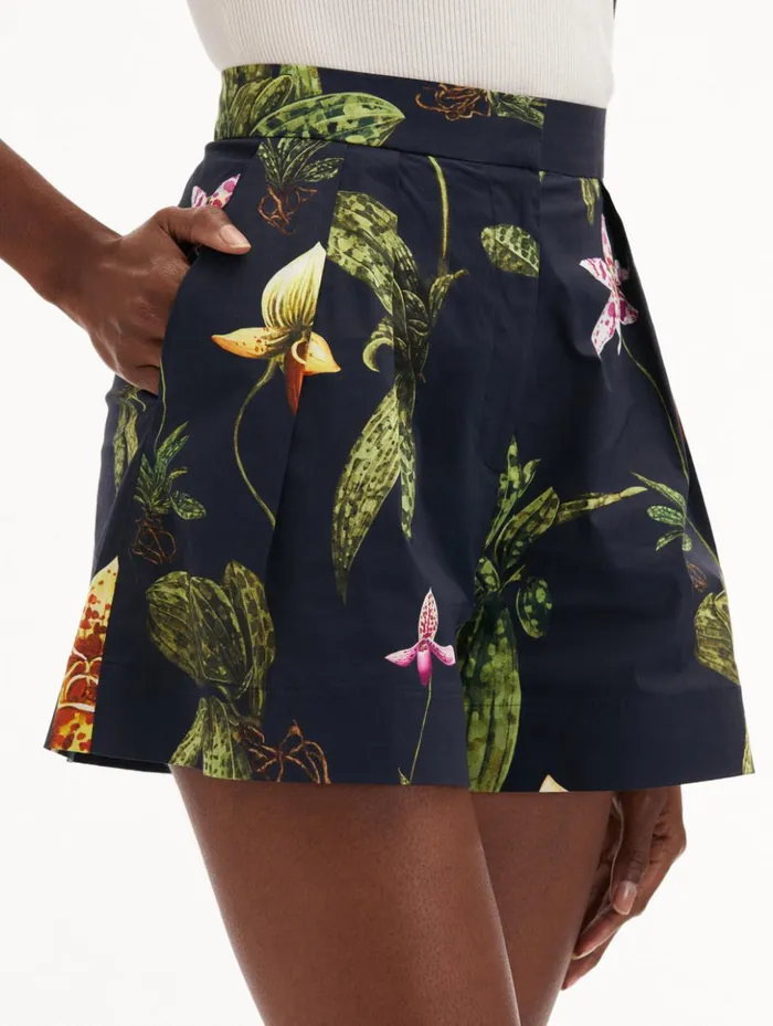 Women Pants and Skirts Oscar De La Renta Orchid Cotton Poplin Wide Leg Shorts Navy Multi Women Pants and Skirts Oscar De La Renta Orchid Cotton Poplin Wide Leg Shorts Navy Multi