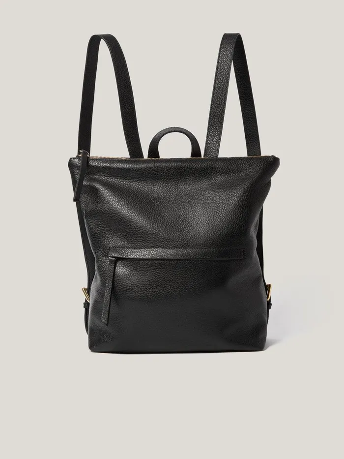 Women Pebble Leather Backpack Black Jigsaw Leather