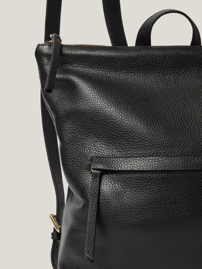 Women Pebble Leather Backpack Black Jigsaw Leather