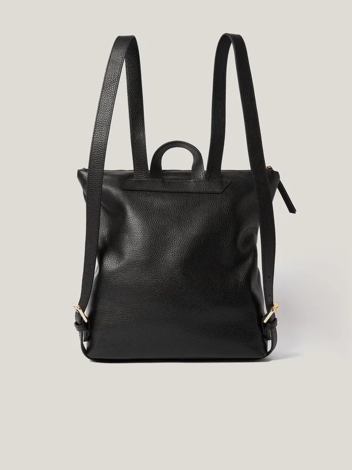 Women Pebble Leather Backpack Black Jigsaw Leather