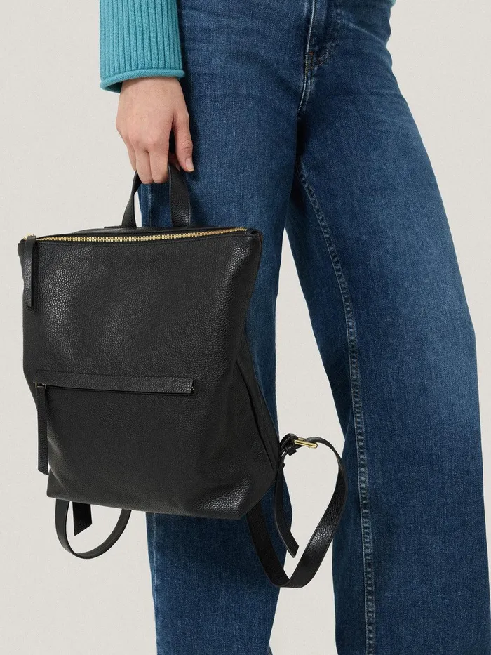 Women Pebble Leather Backpack Black Jigsaw Leather
