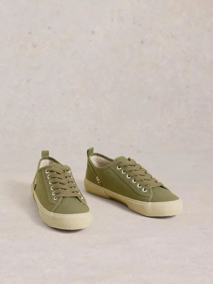 Women Pippa Canvas Lace Up Trainers Khaki Green White Stuff Trainers