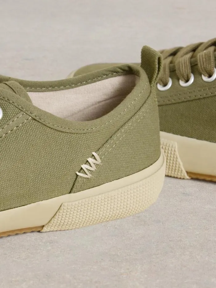 Women Pippa Canvas Lace Up Trainers Khaki Green White Stuff Trainers