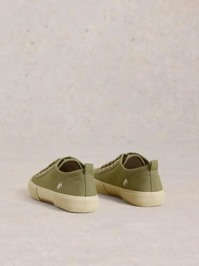 Women Pippa Canvas Lace Up Trainers Khaki Green White Stuff Trainers