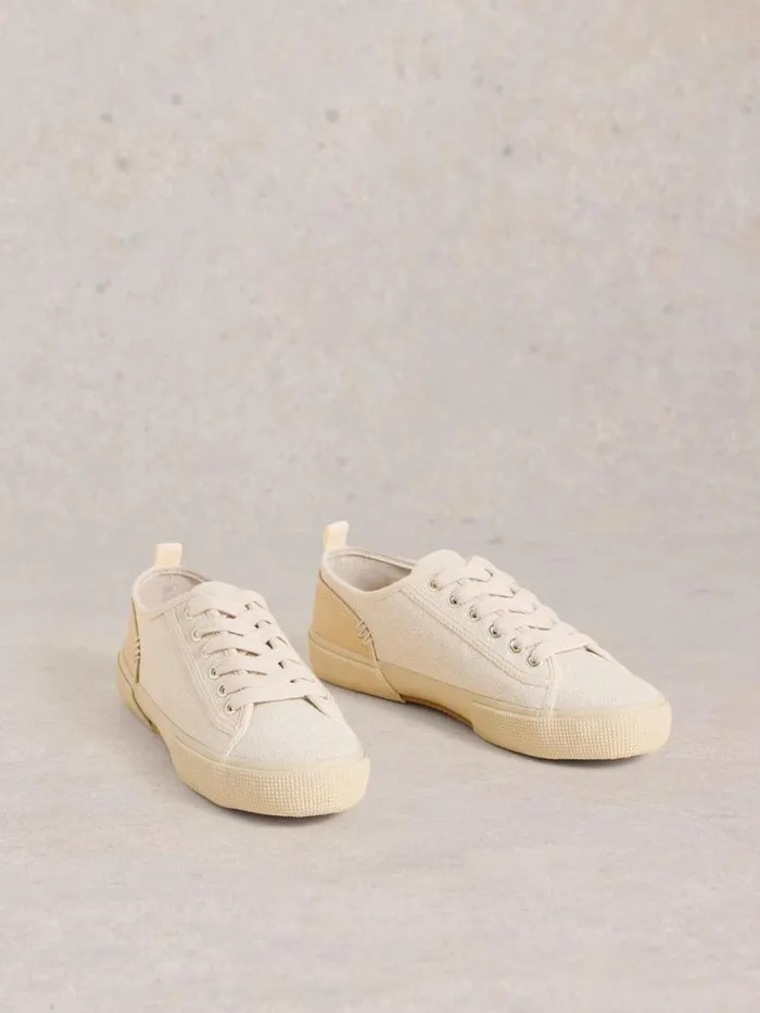 Women Pippa Canvas Lace Up Trainers Light Natural White Stuff Trainers