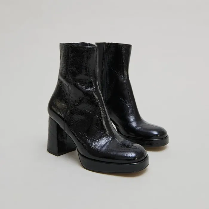Women Platform Boots With Square Toes Black JONAK Ankle Boots Lowboots