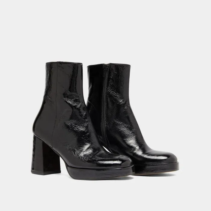 Women Platform Boots With Square Toes Black JONAK Ankle Boots Lowboots