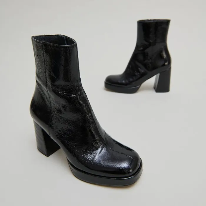Women Platform Boots With Square Toes Black JONAK Ankle Boots Lowboots