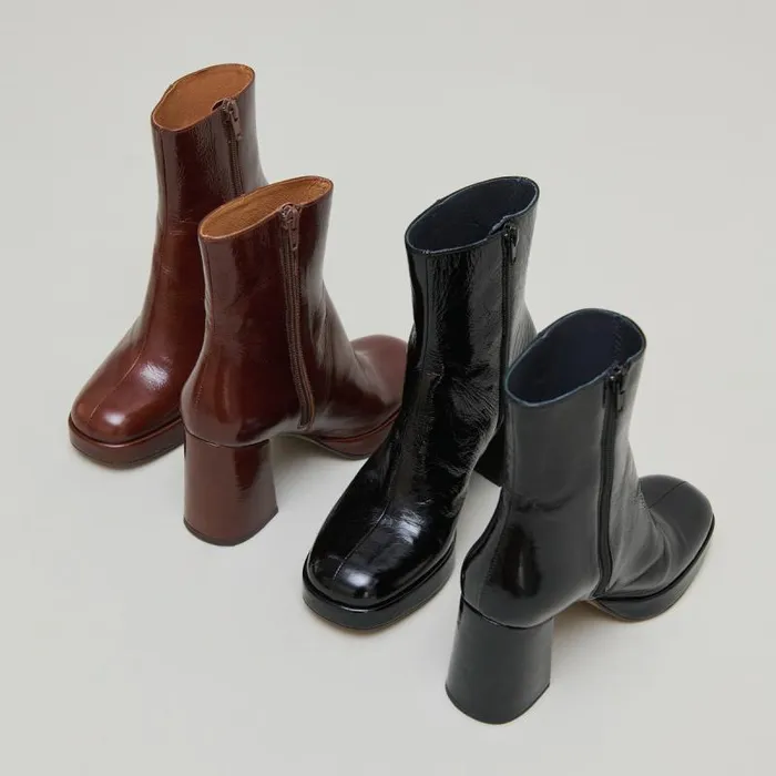 Women Platform Boots With Square Toes Black JONAK Ankle Boots Lowboots