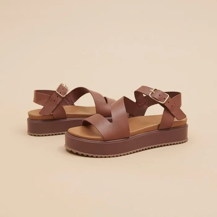 Women Platform Sandals With Straps Brown JONAK Sandals
