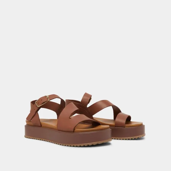 Women Platform Sandals With Straps Brown JONAK Sandals