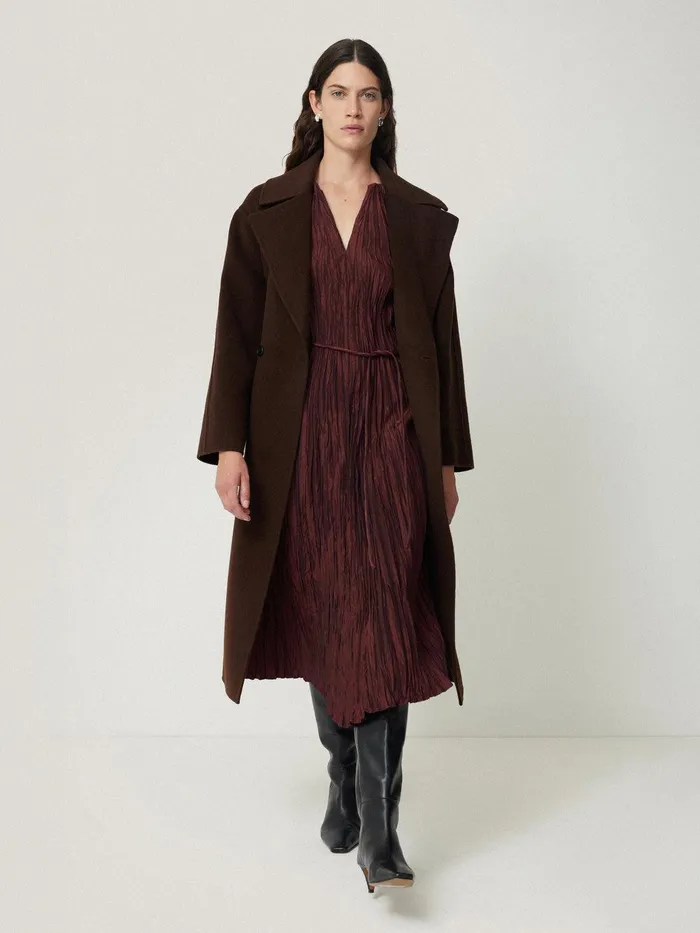 Women Plisse Belted Dress Red Jigsaw Party