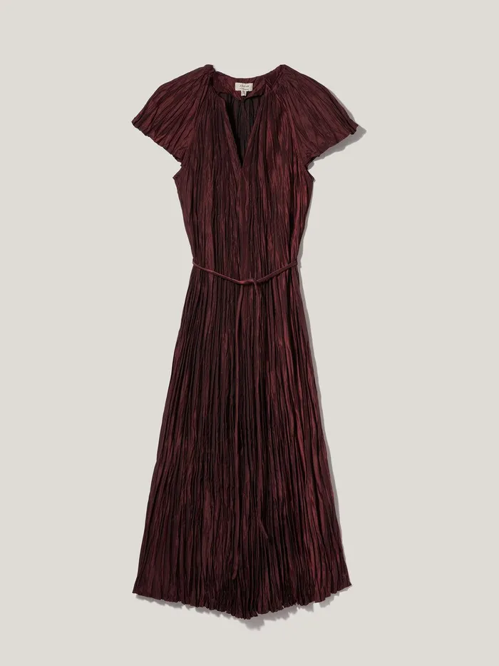 Women Plisse Belted Dress Red Jigsaw Party